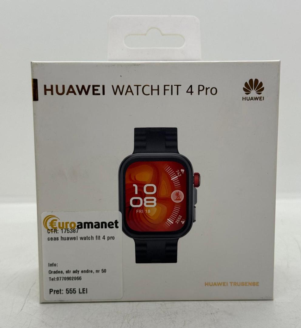 Smartwatch HUAWEI Watch Fit 4 Pro, Black Body with Black Fluoroelastomer Strap