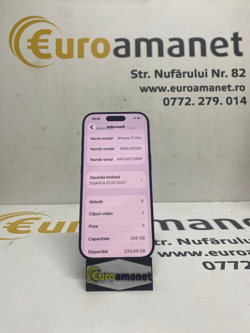 Telefon mobil Apple iPhone 17 Pro, 256GB, baterie 100% image 2