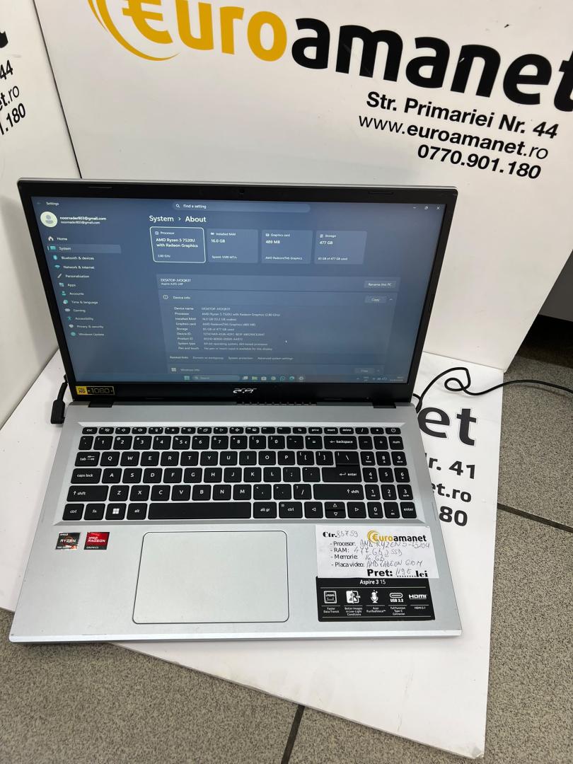 Laptop ACER Aspire 3, 15.6", AMD Ryzen 5 7520U image 3