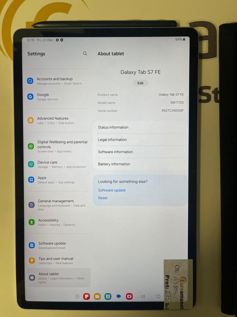 Samsung Galaxy Tab S7 FE 12.4", 6GB RAM, 128GB, WiFi image 3