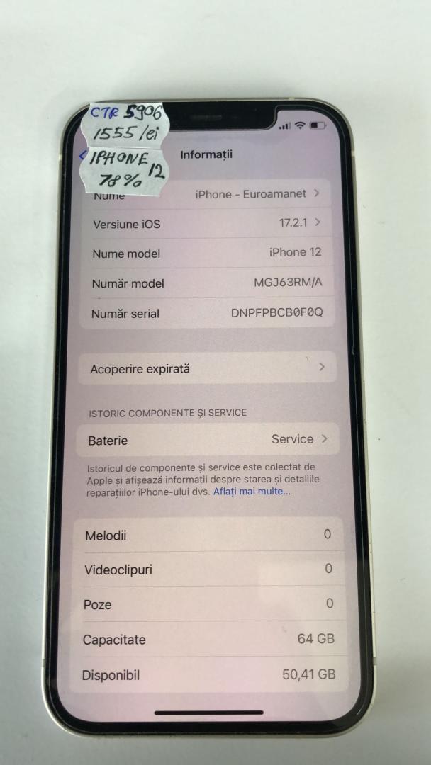 Telefon mobil Apple iPhone 12, 64GB Bat 78 %  image 4