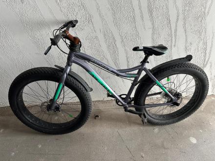 Bicicleta MTB-Fat Bike, roti 26 Inch, Frane Mecanice Disc, Gri/Verde