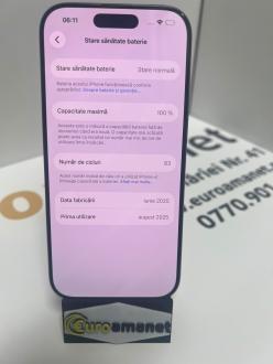 Telefon mobil Apple iPhone 16 Pro, 128GB, 5G, Natural Titanium, Bat 100% 83 cicluri incarcare