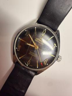 Ceas de mână elvețian Atlantic Worldmaster vintage cu 21 de rubine și cadran negru